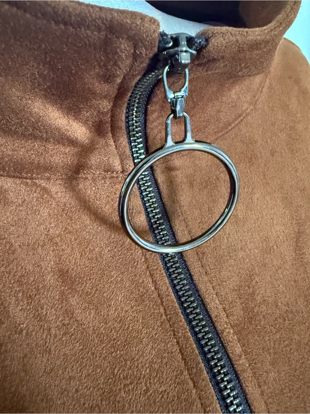 Joseph Ribkoff Chestnut Brown Suede Zip-Front Cape Jacket with Bell Sleeves - Picture 6 of 7